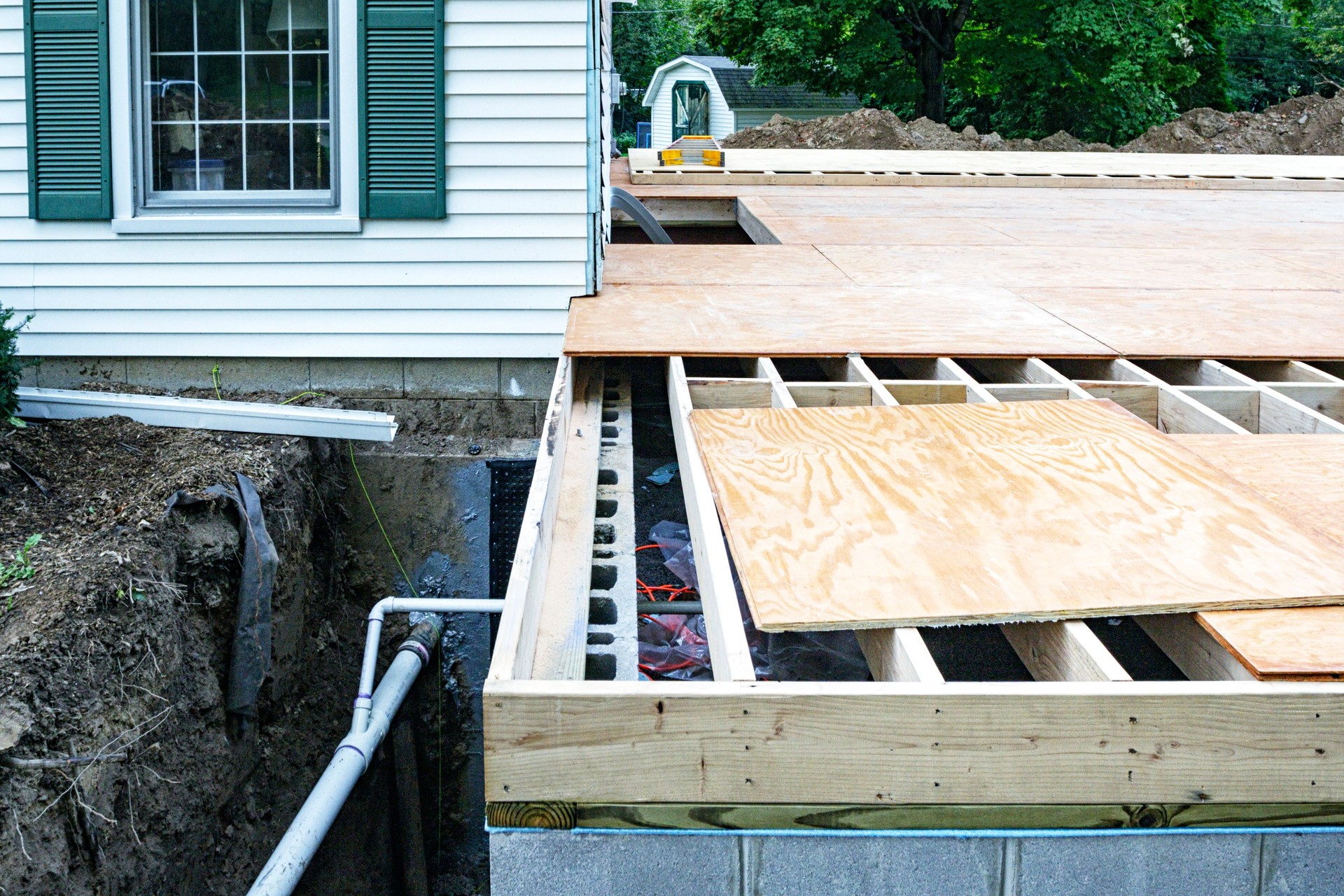 New Addition Residential Home Construction Project Basement Foundation